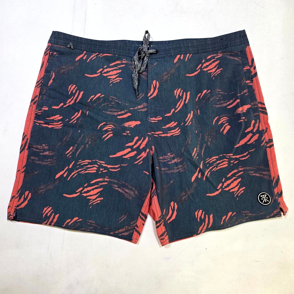 Roark Revival Board Shorts Mens 38 Navy Orange Tiger Stripe Surf Swim Trunks